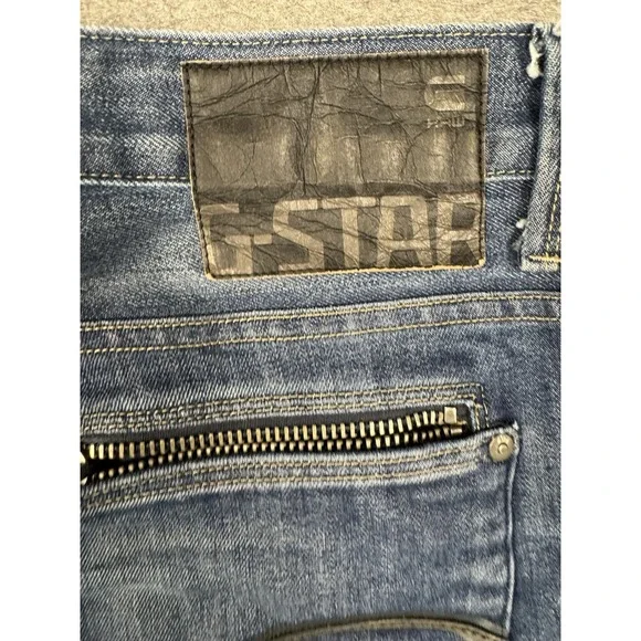 G Star Raw Jeans Mens 33x30 Blue Attacc Slim Straight Whiskering Faded $190